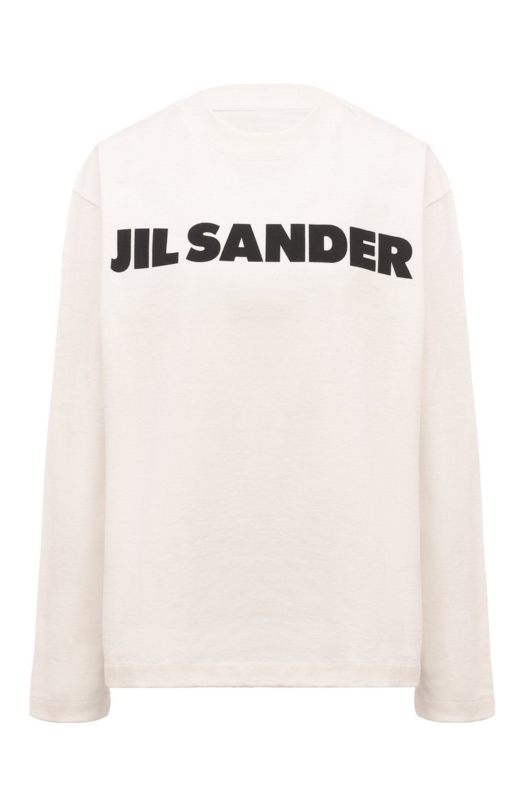 Женская хлопковый лонгслив JIL SANDER белого цвета, арт. J02GC0107/J45148 | Фото 1 (Рукава: Длинные; Длина (для топов): Стандартные; Принт: С принтом; Материал �сплава: Проставлено; Материал внешний: Хлопок; Драгоценные камни: Проставлено; Стили: Минимализм; Женское Кросс-КТ: Лонгслив-одежда)