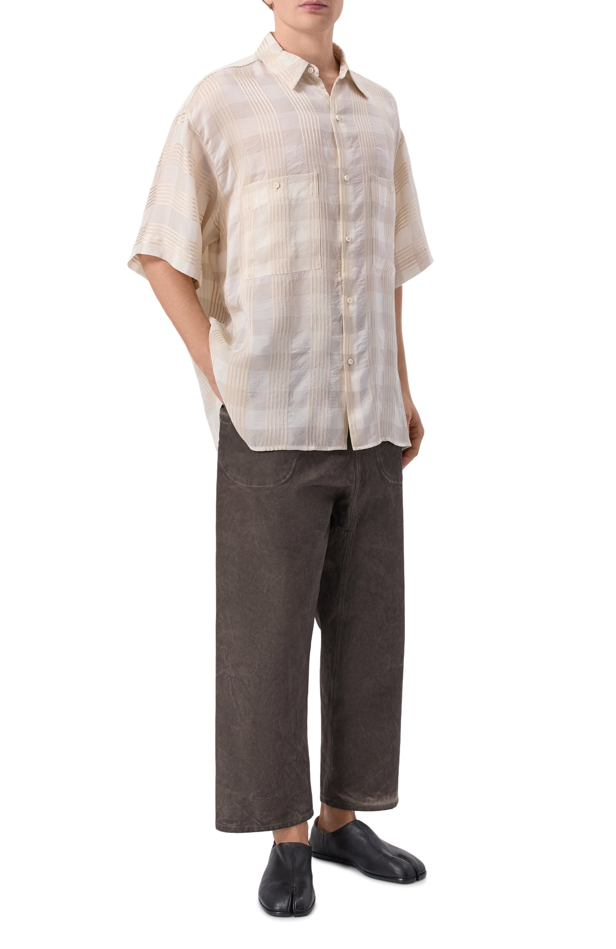 Рубашка из вискозы UMA WANG кремового цвета по цене 92650 руб., арт. UM1527, фото 2 Рубашка из вискозы UMA WANG, арт. UM1527, фото 2