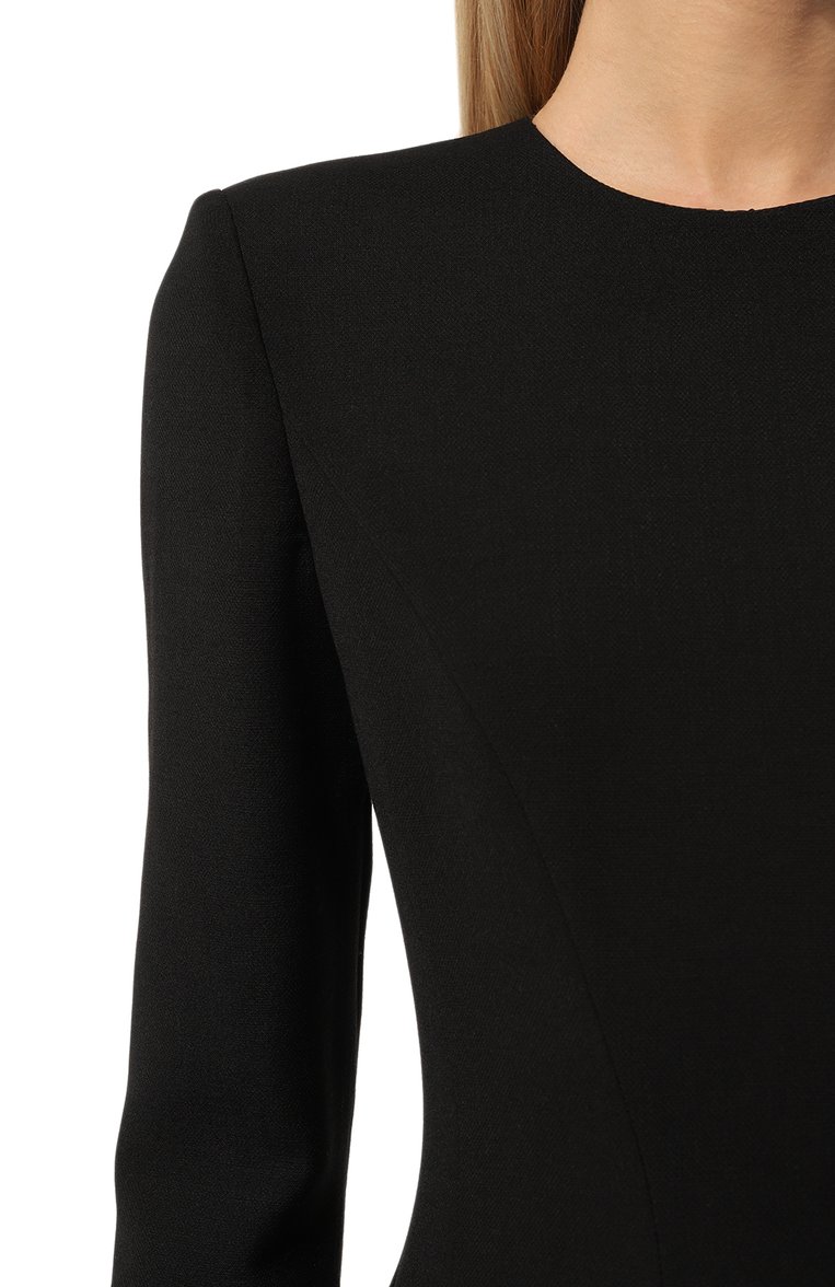 Женское шерстяное платье VALENTINO черного цвета, арт. 5B0VAD458WM | Фото 5 (Длина Ж (юбки, платья, шорты): Миди; Материал внешний: Шерсть; Драгоценные камни: Проставлено; Рукава: Длинные; Материал сплава: Проставлено; Случай: Повседневный; Женское Кросс-КТ: Платье-одежда; Стили: Романтичный)