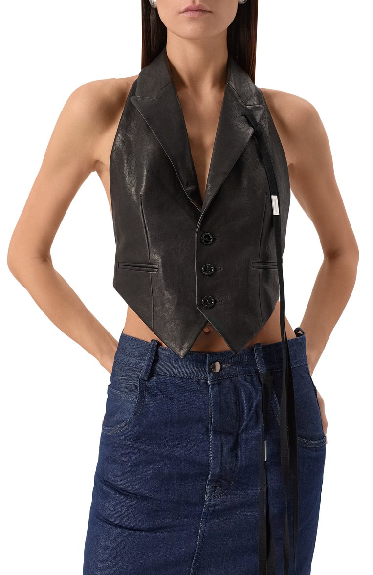 Женский кожаный жилет ANN DEMEULEMEESTER черного цвета, арт. B0012418/LT151 | Фото 3 (Материал внешний: Натуральная кожа; Нос: Не проставлено; Женское Кросс-КТ: Жилет-одежда; Стили: Гранж)