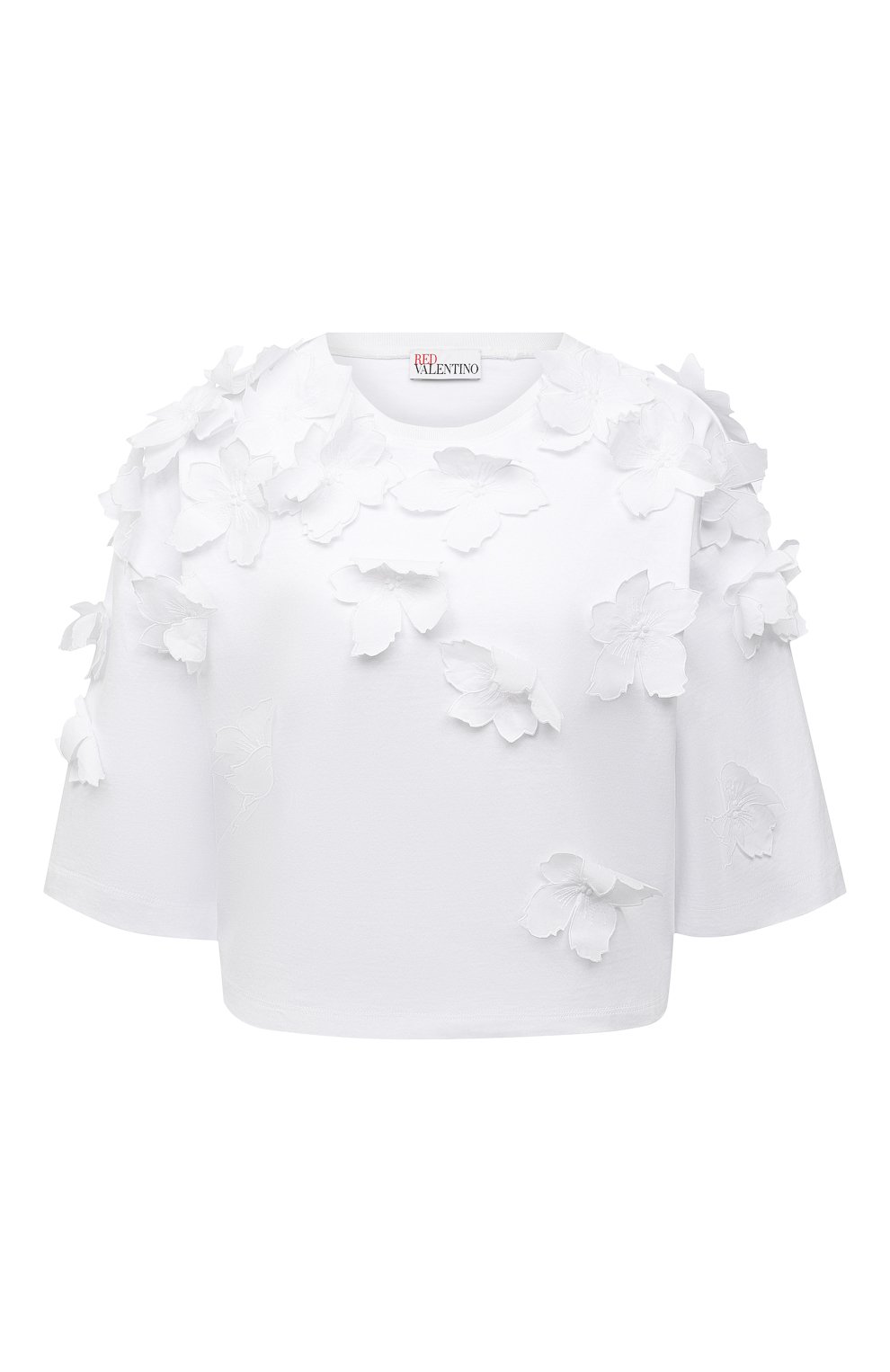 Хлопковая футболка REDVALENTINO белого цвета по цене 43050 руб., арт. VR0MG10S/5VD, фото 1 Хлопковая футболка REDVALENTINO, арт. VR0MG10S/5VD, фото 1