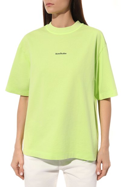 Хлопковая футболка ACNE STUDIOS зеленого цвета по цене 26350 руб., арт. FN-MN-TSHI000353, фото 3 Хлопковая футболка ACNE STUDIOS, арт. FN-MN-TSHI000353, фото 3