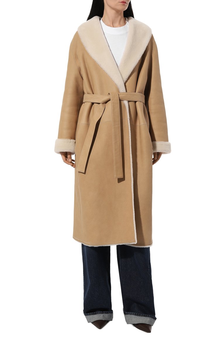 Женская дубленка SASHAVERSE бежевого цвета, арт. CS003/Beige/W24 | Фото 3 (Длина (верхняя одежда): Длинные; Рукава: Длинные; Стили: Кэжуэл; Кросс-КТ: Куртка)