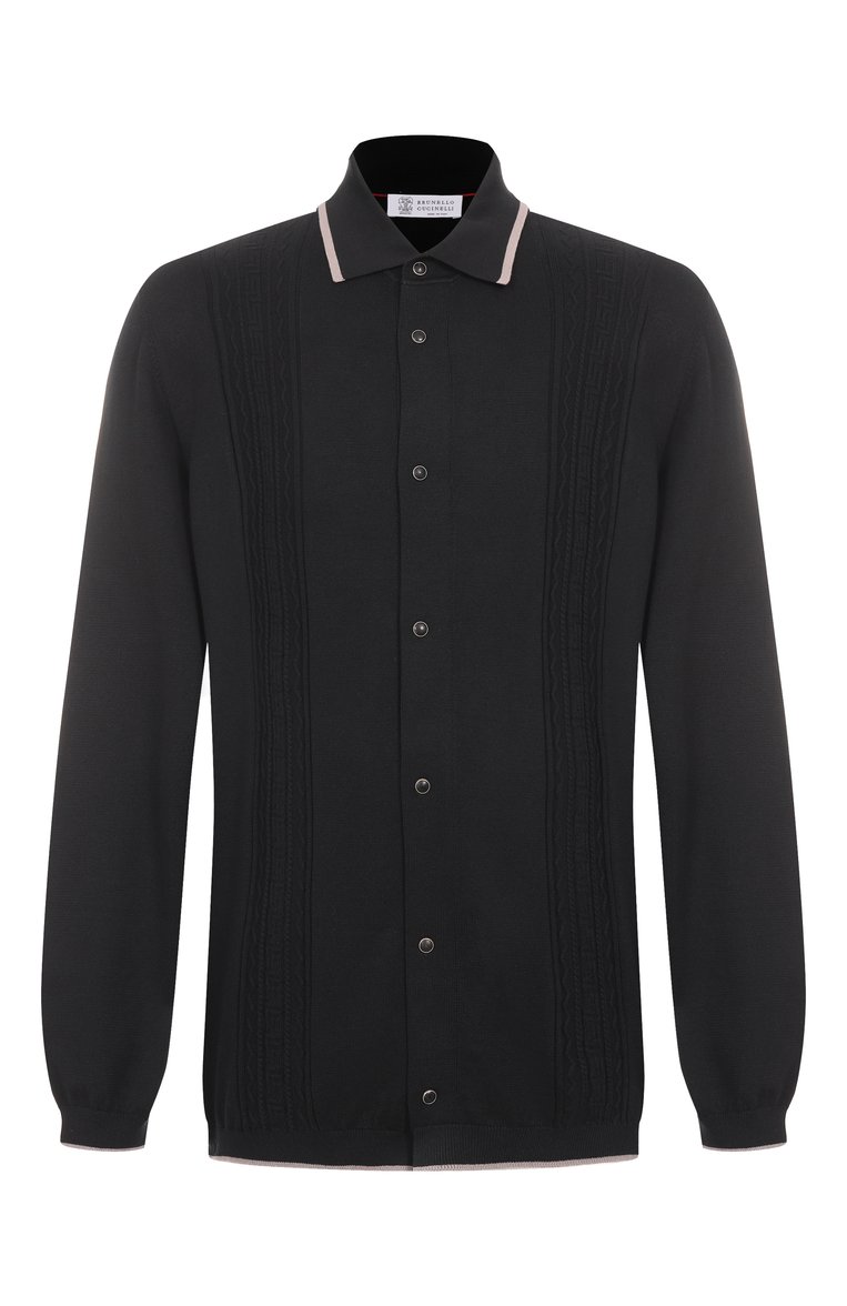 Мужская хлопковая рубашка BRUNELLO CUCINELLI черного цвета, арт. M29203405 | Фото 1 (Рукава: Длинные; Автоматизация состава: Проставлено; Длина (для топов): Удлиненные; Автоматизация ТО: Проставлено; Материал внешний: Хлопок; Застежка: Пуговицы; Кросс-КТ: Трикотаж; Принт: Без принта; Стили: Кэжуэл; Big sizes: Big Sizes; Размерность: Идёт в размер; Детали: Без декора)