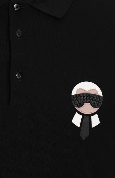 Хлопковое поло с кожаной аппликацией FENDI черного цвета по цене 41950 руб., арт. FY0837/0NZ, фото 5 Хлопковое поло с кожаной аппликацией FENDI, арт. FY0837/0NZ, фото 5