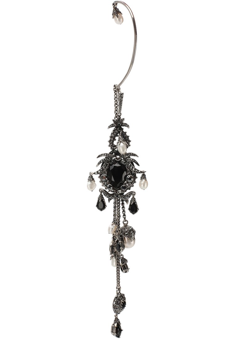 Женская серьга-кафф с отделкой кристаллами swarovski ALEXANDER MCQUEEN черного цвета, арт. 516600/J160Y | Фото 1 (Статус проверки: Проверена категория; Кросс-КТ: моносерьга; Материал: Металл; Региональные ограничения белый список (Axapta Mercury): Не проставлено; Нос: Не проставлено)