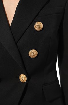 Женский шерстяной жакет BALMAIN черного цвета, арт. AF1SG000WB08 | Фото 5 (Драгоценные камни: Проставлено; Длина (для топов): Стандартные; Материал сплава: Проставлено; Материал внешний: Шерсть; Рукава: Длинные; Стили: Гламурный; Случай: Формальный; Женское Кросс-КТ: Жакет-одежда; 1-2-бортные: Двубортные)