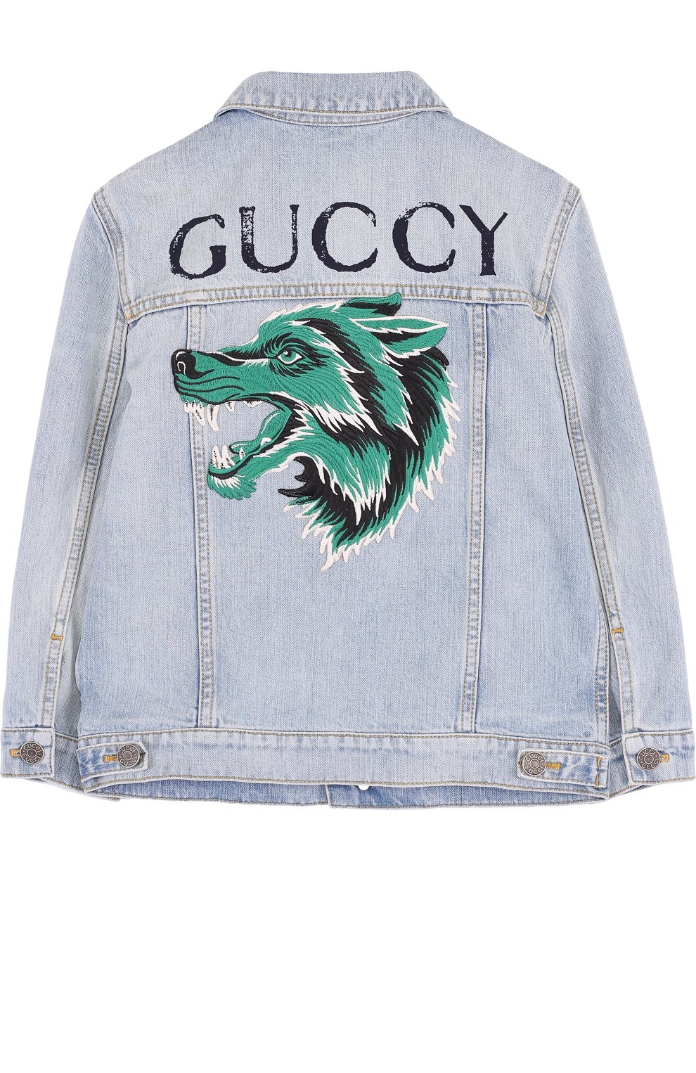 Джинсовая куртка с принтом GUCCI синего цвета по цене 79950 руб., арт. 499954/XR910, фото 2 Джинсовая куртка с принтом GUCCI, арт. 499954/XR910, фото 2