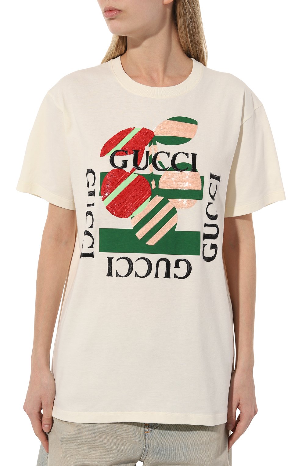 Хлопковая футболка GUCCI белого цвета по цене 99500 руб., арт. 717422/XJFV5, фото 3 Хлопковая футболка GUCCI, арт. 717422/XJFV5, фото 3