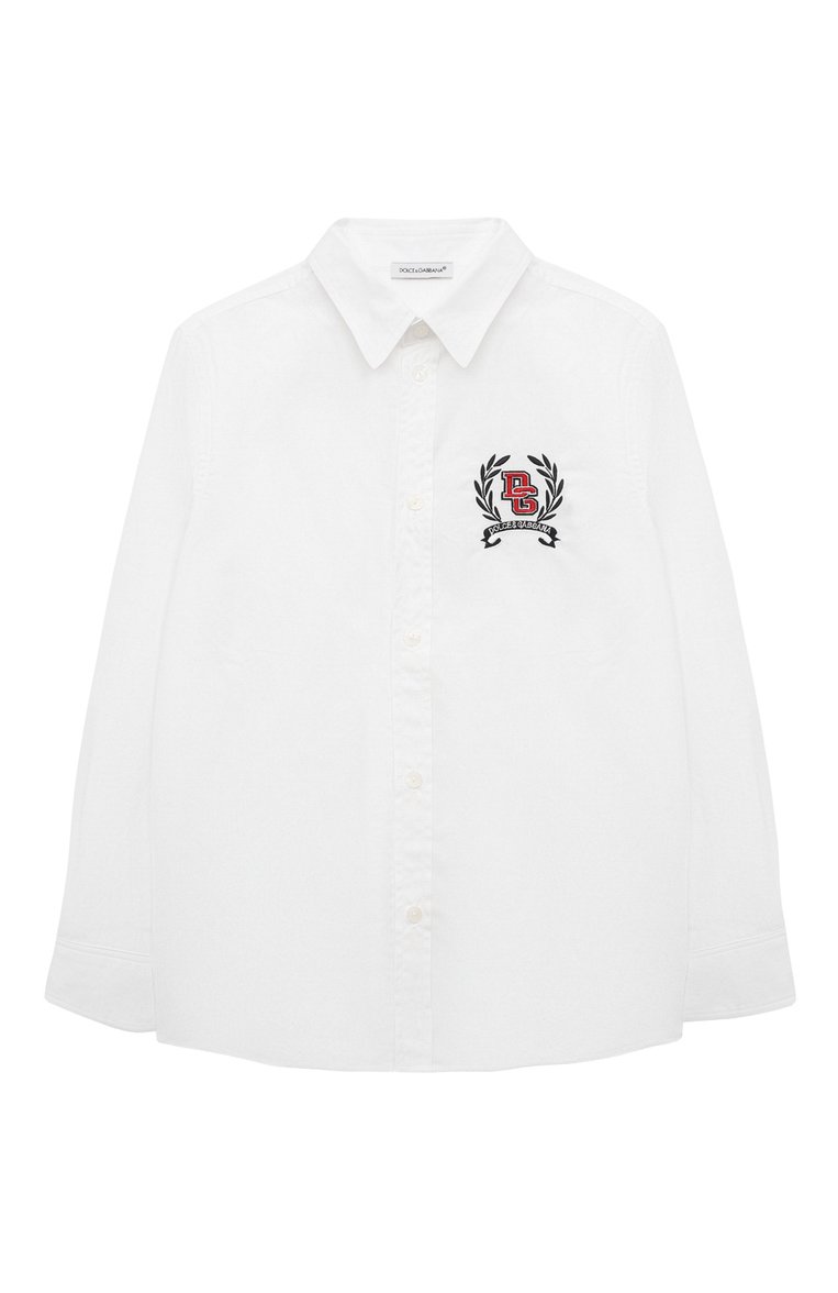 Детская хлопковая рубашка DOLCE & GABBANA белого цвета, арт. L43S23/G7JU7/2-6 | Фото 1 (Рукава: Длинные; Материал внешний: Хлопок; Стили: Классический; Автоматизация состава: Проставлено; Автоматизация ТО: Проставлено)