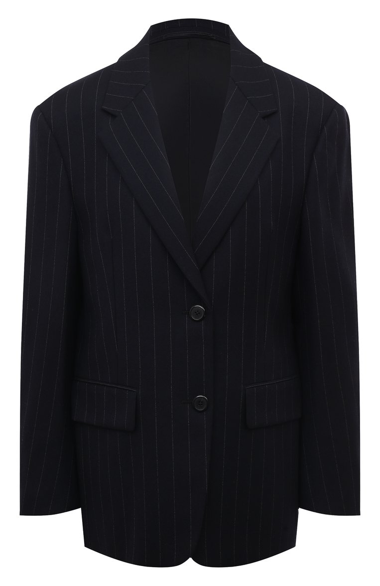 Женский шерстяной жакет PRADA синего цвета, арт. P599L-1ZM5-F0008-212 | Фото 1 (Длина (для топов): Удлиненные; Рукава: Длинные; Материал внешний: Шерсть; Женское Кросс-КТ: Жакет-одежда; 1-2-бортные: Однобортные)
