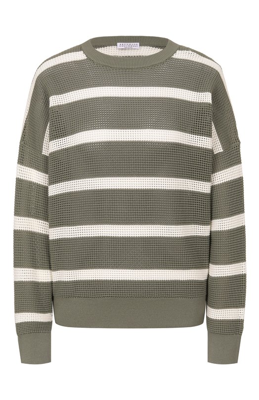 Хлопковый пуловер Brunello Cucinelli M19225700 Зелёный M19225700