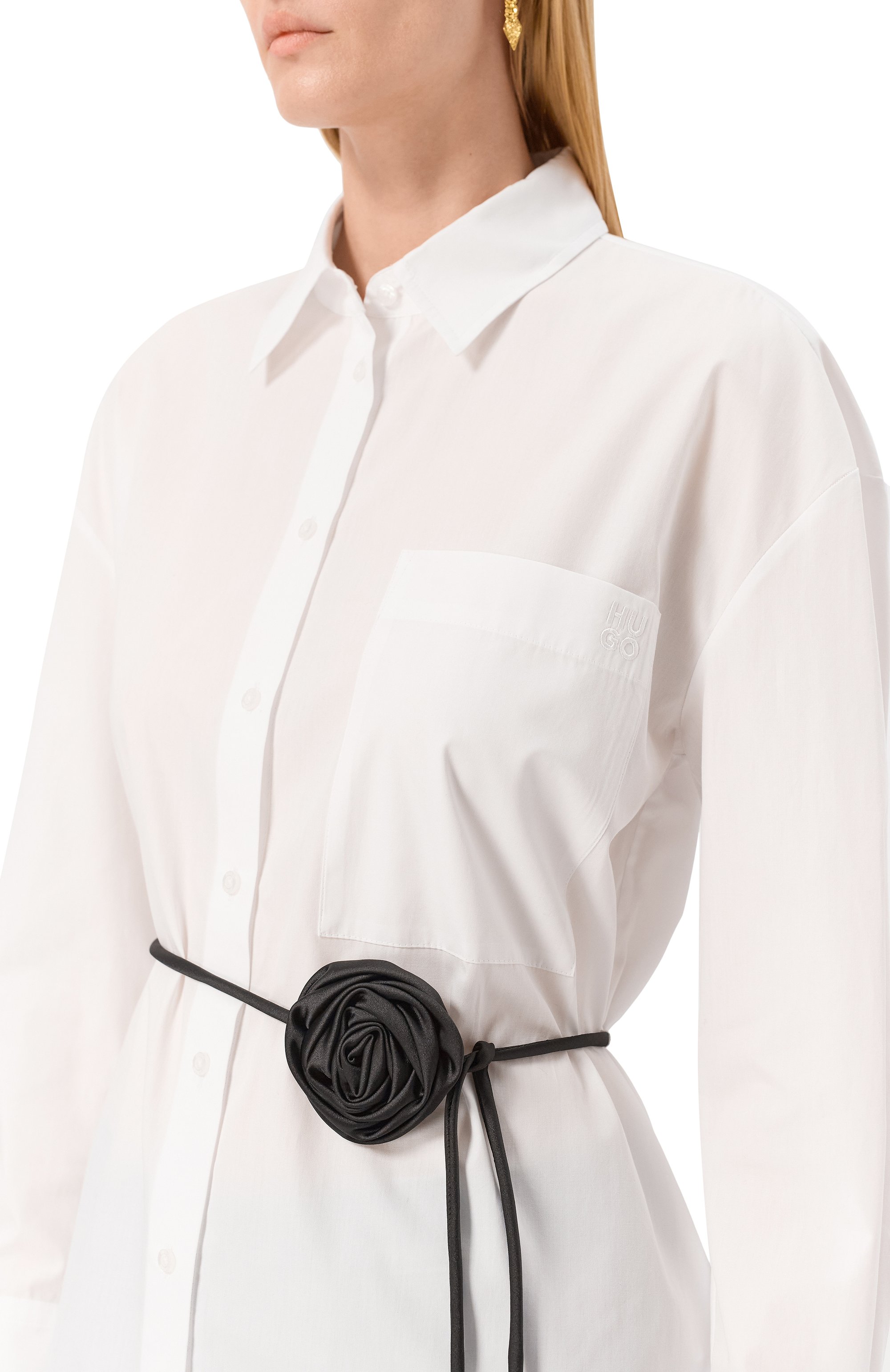 Хлопковая рубашка HUGO белого цвета по цене 22950 руб., арт. 50544553, фото 5 Хлопковая рубашка HUGO, арт. 50544553, фото 5