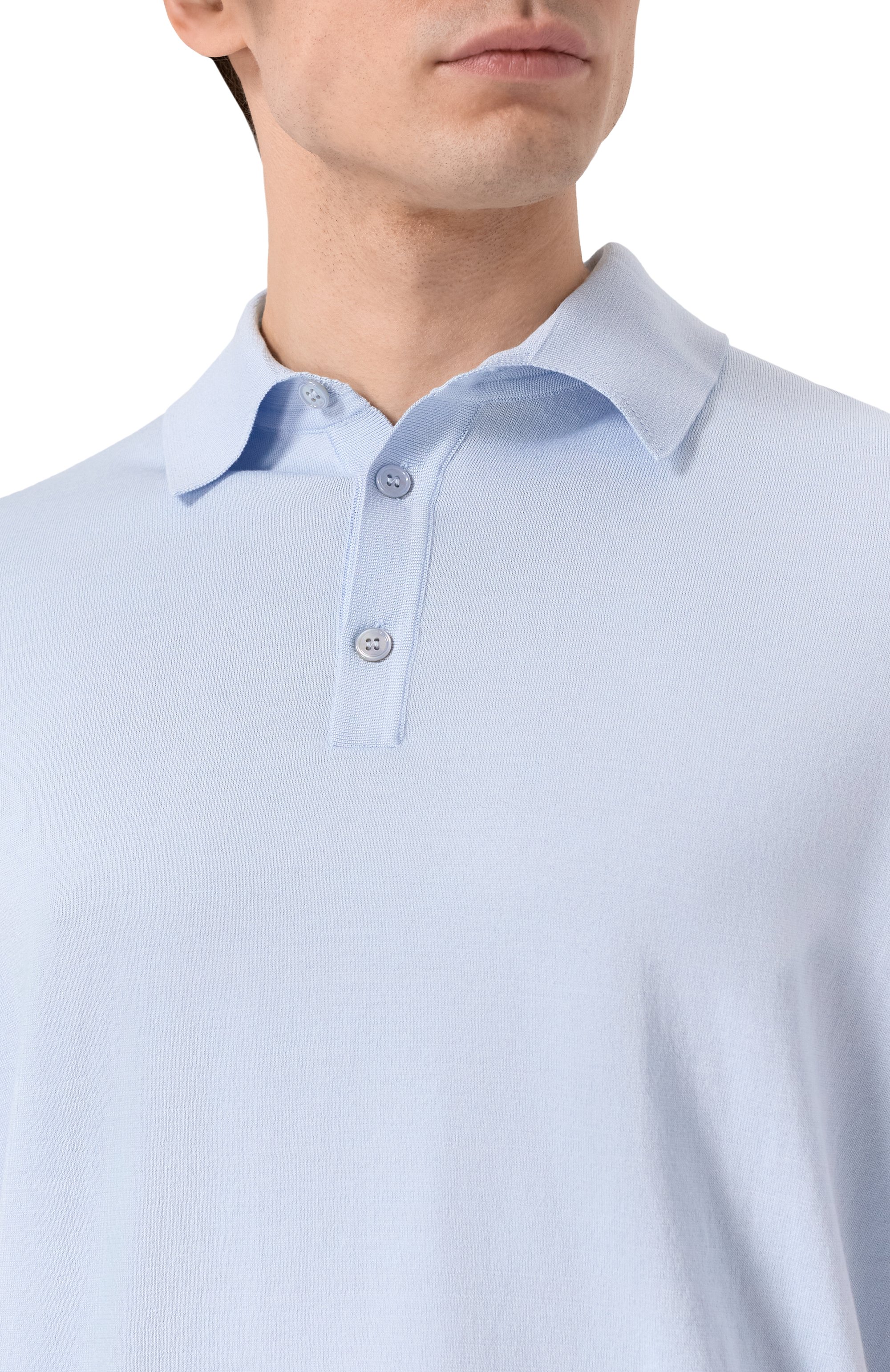 Поло из хлопка и шелка MVST голубого цвета по цене 97200 руб., арт. M26.CSM.K424/C0TT0N/SILK, фото 5 Поло из хлопка и шелка MVST, арт. M26.CSM.K424/C0TT0N/SILK, фото 5