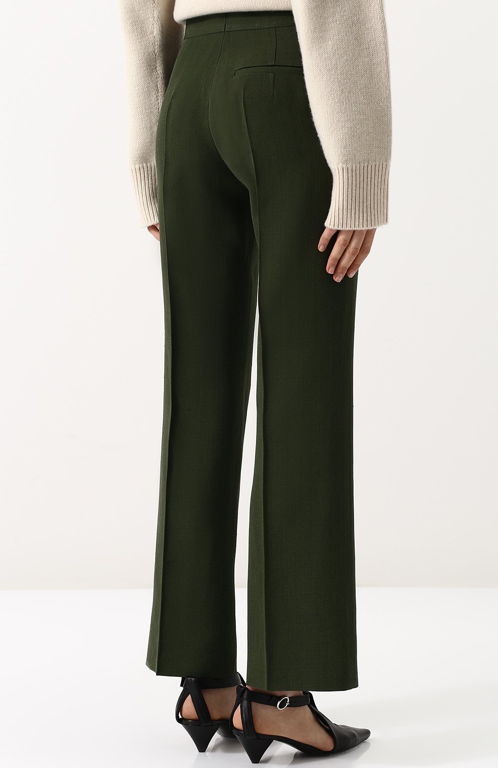 Однотонные расклешенные брюки из смеси вискозы и шелка CELINE, арт. 21T816928, фото 4