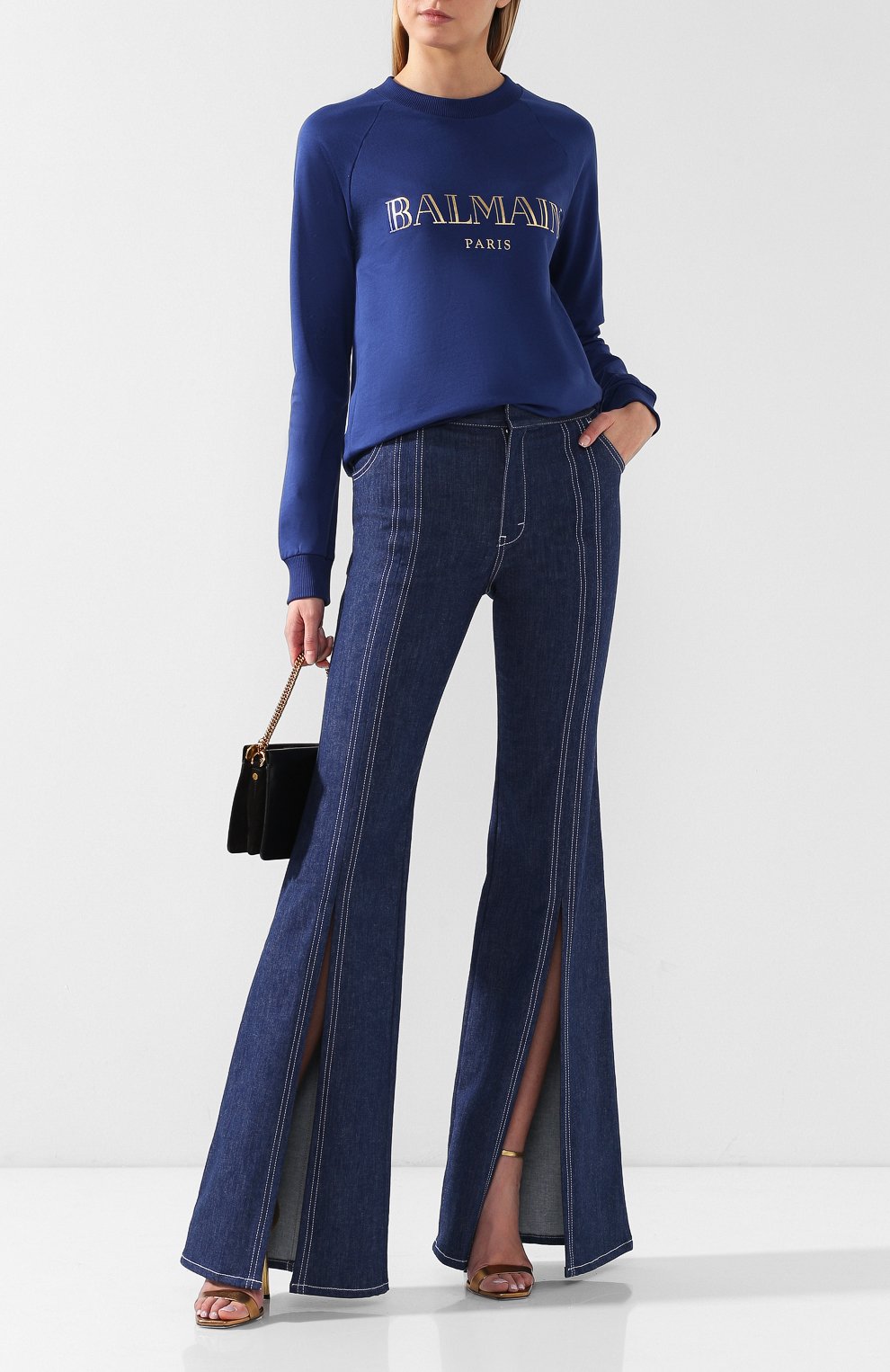 Хлопковый пуловер BALMAIN синего цвета по цене 58550 руб., арт. RF13735/I044, фото 2 Хлопковый пуловер BALMAIN, арт. RF13735/I044, фото 2