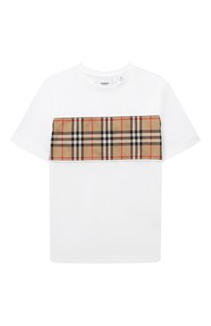 Дет�ская хлопковая футболка BURBERRY белого цвета, арт. 8064783 | Фото 1 (Девочки Кросс-КТ: футболка-одежда; Рукава: Короткие; Материал сплава: Проставлено; Материал внешний: Хлопок; Драгоценные камни: Проставлено)