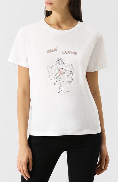 Хлопковая футболка с круглым вырезом и принтом SAINT LAURENT, арт. 531944/YB2WN, фото 3