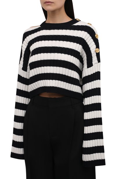Шерстяной свитер BALMAIN черно-белого цвета по цене 118500 руб., арт. WF0KA030/K317, фото 3 Шерстяной свитер BALMAIN, арт. WF0KA030/K317, фото 3