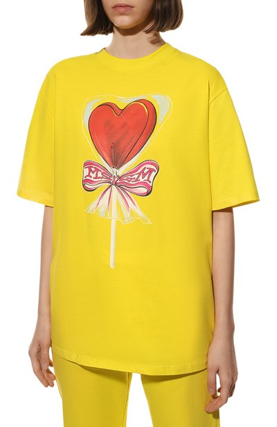 Хлопковая футболка MSGM желтого цвета по цене 19950 руб., арт. 3241MDM178 227298, фото 3 Хлопковая футболка MSGM, арт. 3241MDM178 227298, фото 3