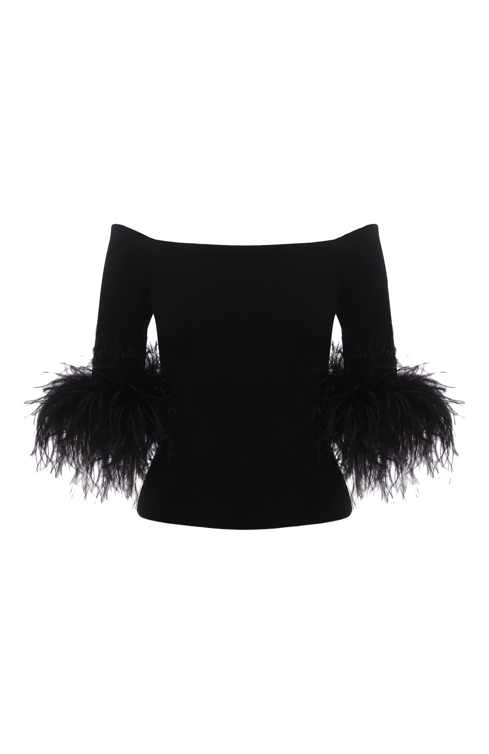 Шерстяной топ с отделкой перьями SAINT LAURENT, арт. 654479/Y75BK, фото 1