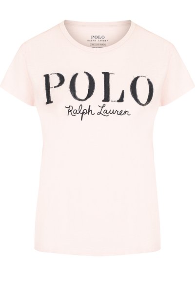 Женская хлопковая футболка с круглым вырезом и логотипом бренда POLO RALPH LAUREN, арт. 211719204