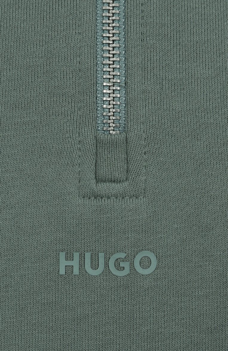 Мужской хлопковый анорак HUGO зеленого цвета, арт. 50525881 | Фото 6 (Рукава: Длинные; Длина (для топов): Стандартные; Материал внешний: Хлопок; Принт: Без принта; Мужское Кросс-КТ: свитшот-одежда; Стили: Кэжуэл)