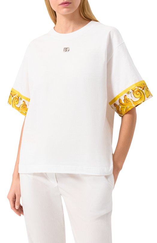 Футболка из хлопка и шелка Dolce & Gabbana F8V06T/GDCK6 Белый  F8V06T/GDCK6 Фото 3