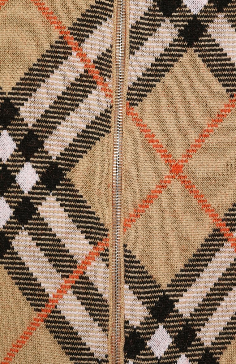 Мужской шерстяной кардиган BURBERRY бежевого цвета, арт. 8095087 | Фото 6 (Длина (для топов): Стандартные; Рукава: Длинные; Материал внешний: Шерсть; Мужское Кросс-КТ: Кардиган-одежда; Стили: Кэжуэл; Застежка: Молния)