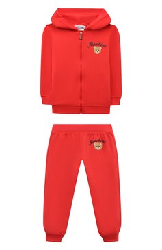 Детский комплект из толстовки и брюк MOSCHINO красного цвета, арт. MNK03N/LDA55 | Фото 1 (Случай: Повседневный; Материал сплава: Проставлено; Нос: Не проставлено; Материал внешний: Хлопок)