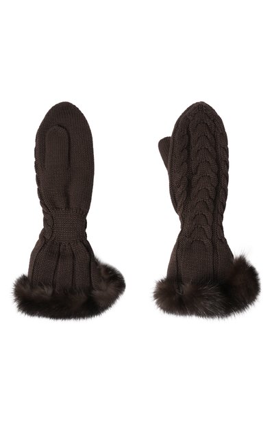Кашемировые варежки с мехом соболя BLACK SABLE коричневого цвета по цене 147000 руб., арт. BS-ACSKV-EB, фото 2 Кашемировые варежки с мехом соболя BLACK SABLE, арт. BS-ACSKV-EB, фото 2