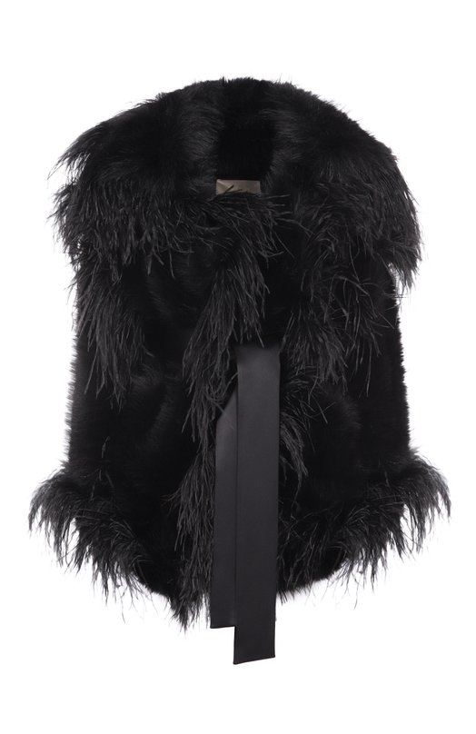 Шуба с отделкой перьями Elie Saab J0148AP25/FR001 Чёрный J0148AP25/FR001
