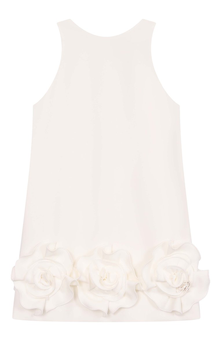 Детское платье BLUMARINE молочного цвета, арт. BFAB010.0.GA017/14A-16A | Фото 1 (Материал внешний: Синтетический материа�л; Материал подклада: Вискоза; Рукава: Без рукавов; Случай: Формальный; Девочки Кросс-КТ: Платье-одежда; Ростовка одежда: 16 лет | 164 см)