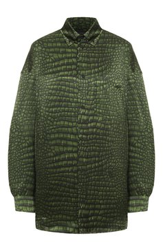 Женская шелковая рубашка BALENCIAGA темно-зеленого цвета, арт. 814121/TRLC7 | Фото 1 (Длина (для топов): Удлиненные; Рукава: Длинные; Материал внешний: Шелк; Сти�ли: Кэжуэл; Кросс-КТ: костюм; Женское Кросс-КТ: Рубашка-одежда; Принт: С принтом; Автоматизация состава: Проставлено; Автоматизация ТО: Проставлено)