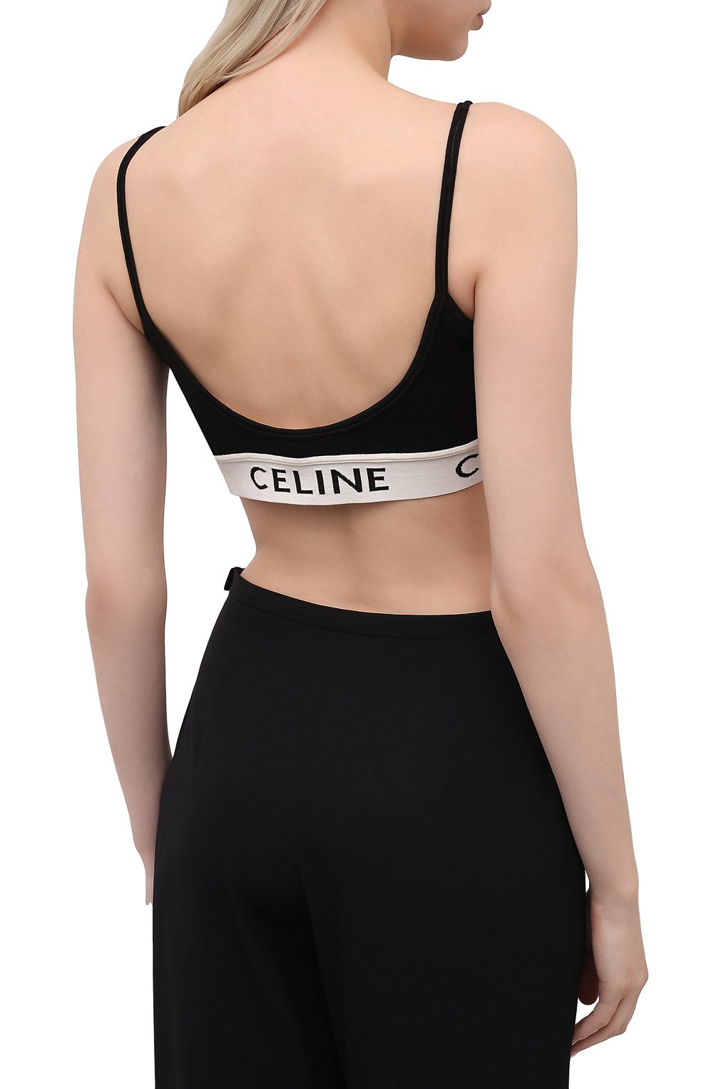 Хлопковый топ CELINE черного цвета по цене 46100 руб., арт. 2A230372N, фото 4 Хлопковый топ CELINE, арт. 2A230372N, фото 4