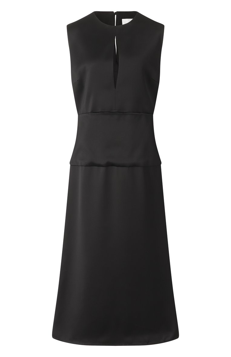 Женское атласное платье JIL SANDER черного цвета, арт. J01CT0230-J65289 | Фото 1 (Длина Ж (юбки, платья, шорты): Миди; Материал внешний: Вискоза; Женское Кросс-КТ: Платье-одежда; Стили: Кэжуэл; Случай: Повседневный; Рукава: Без рукавов)