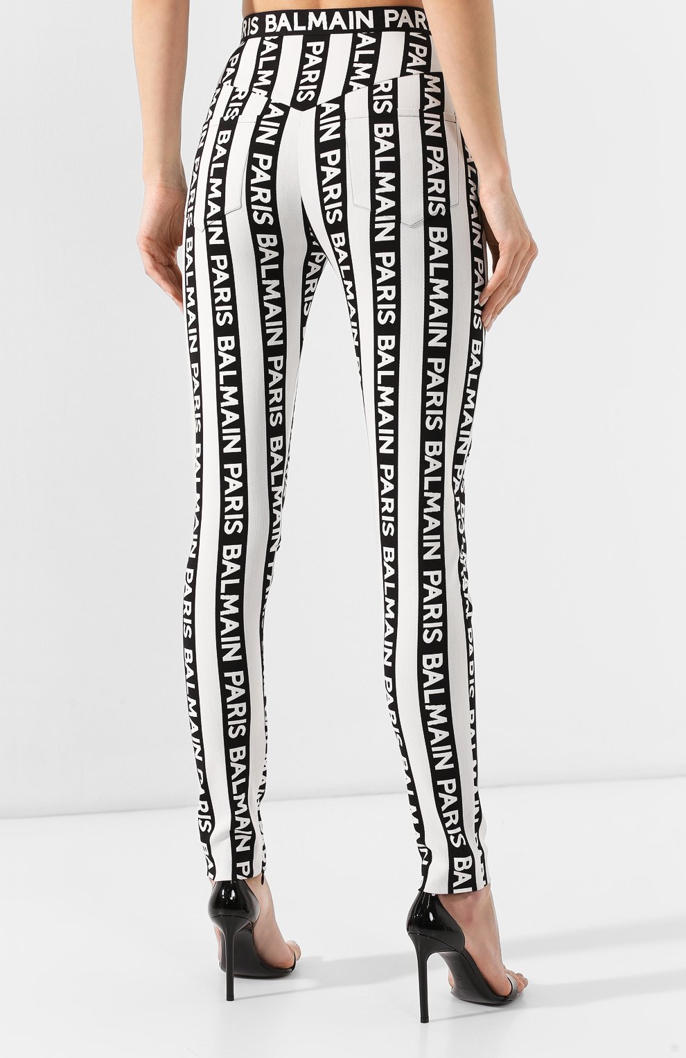 Хлопковые брюки BALMAIN черно-белого цвета по цене 118500 руб., арт. RF15222/C051, фото 4 Хлопковые брюки BALMAIN, арт. RF15222/C051, фото 4