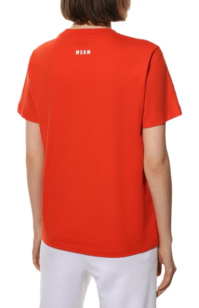 Хлопковая футболка MSGM красного цвета по цене 11500 руб., арт. 3241MDM106 227298, фото 4 Хлопковая футболка MSGM, арт. 3241MDM106 227298, фото 4