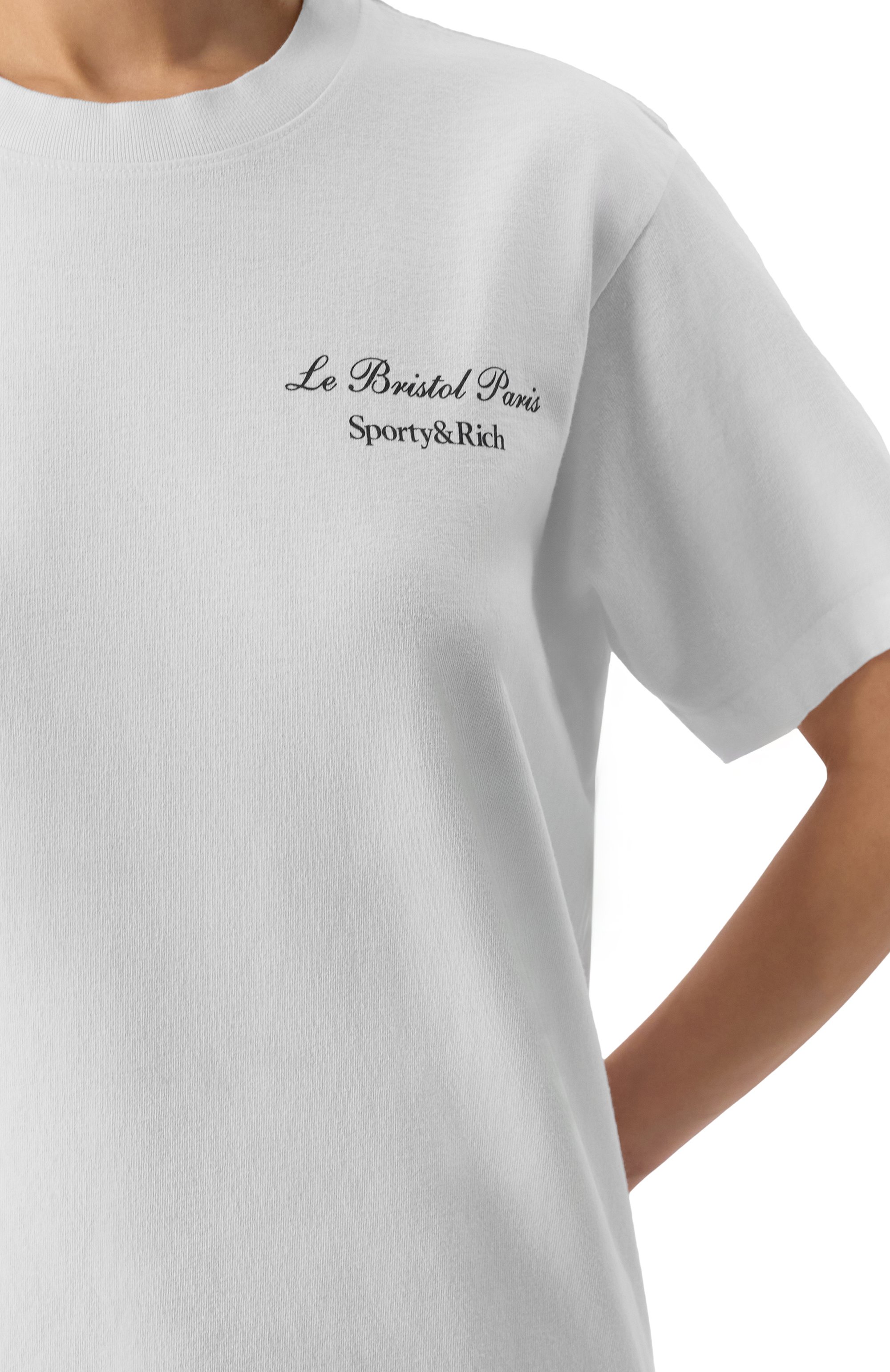 Хлопковая футболка sporty & rich x le bristol paris SPORTY AND RICH белого цвета по цене 9950 руб., арт. T0043517619WH01, фото 5 Хлопковая футболка sporty & rich x le bristol paris SPORTY AND RICH, арт. T0043517619WH01, фото 5