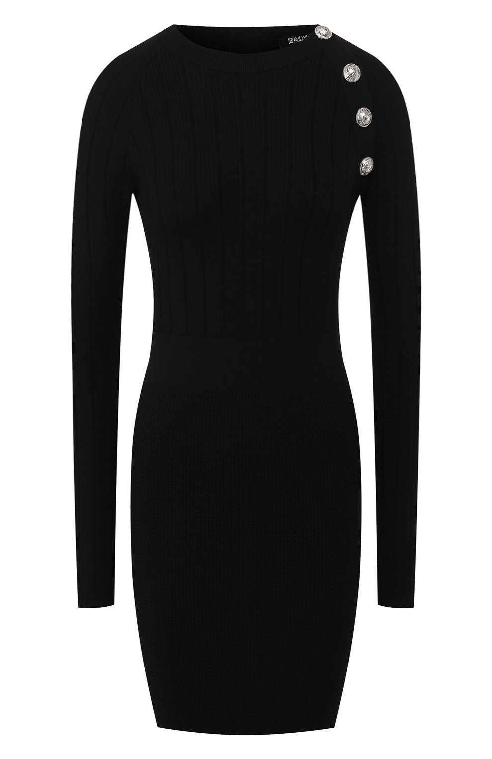 Шерстяное платье BALMAIN черного цвета по цене 130500 руб., арт. SF26263/K488, фото 1 Шерстяное платье BALMAIN, арт. SF26263/K488, фото 1