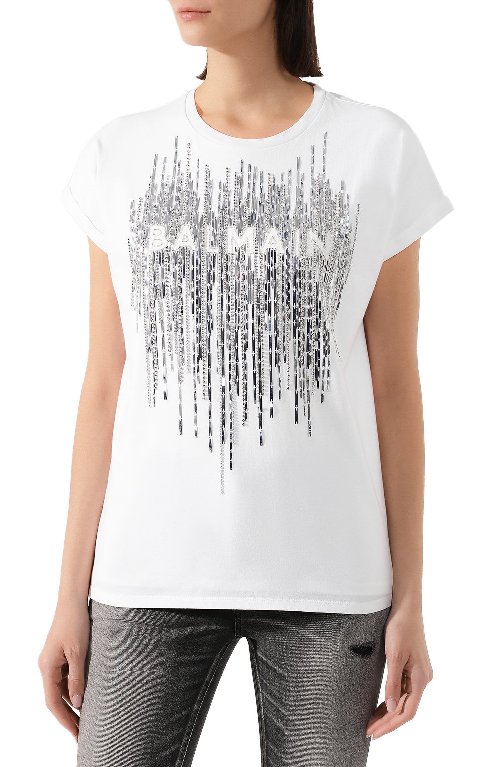 Хлопковая футболка BALMAIN белого цвета по цене 118500 руб., арт. TF01351/P040, фото 3 Хлопковая футболка BALMAIN, арт. TF01351/P040, фото 3