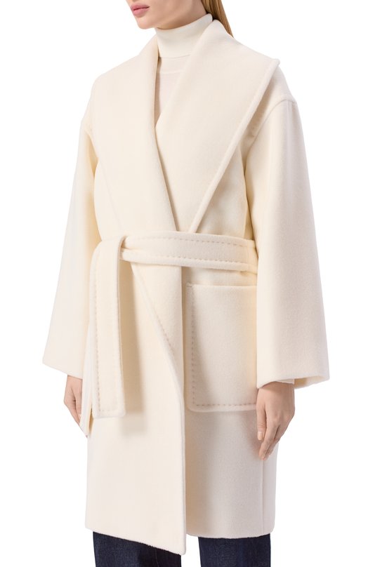 Шерстяное пальто Max Mara Studio CL0RUR0 Белый  CL0RUR0 Фото 3