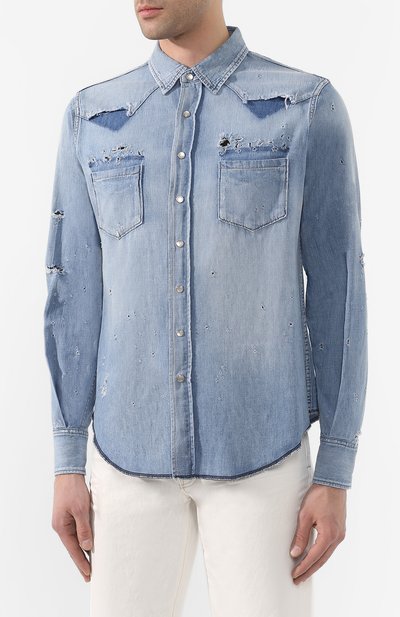 Джинсовая рубашка SAINT LAURENT голубого цвета по цене 89600 руб., арт. 601702/Y880G, фото 3 Джинсовая рубашка SAINT LAURENT, арт. 601702/Y880G, фото 3
