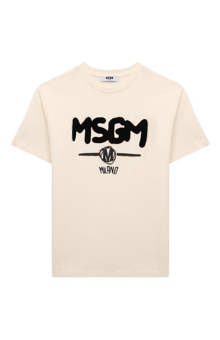 Детская хлопковая футболка MSGM KIDS кремвого цвета, арт. F4MSJBTH087 | Фото 1 (Материал внешний: Хлопок; Рукава: Короткие; Материал сплава: Проставлено; Драгоценные камни: Проставлено)