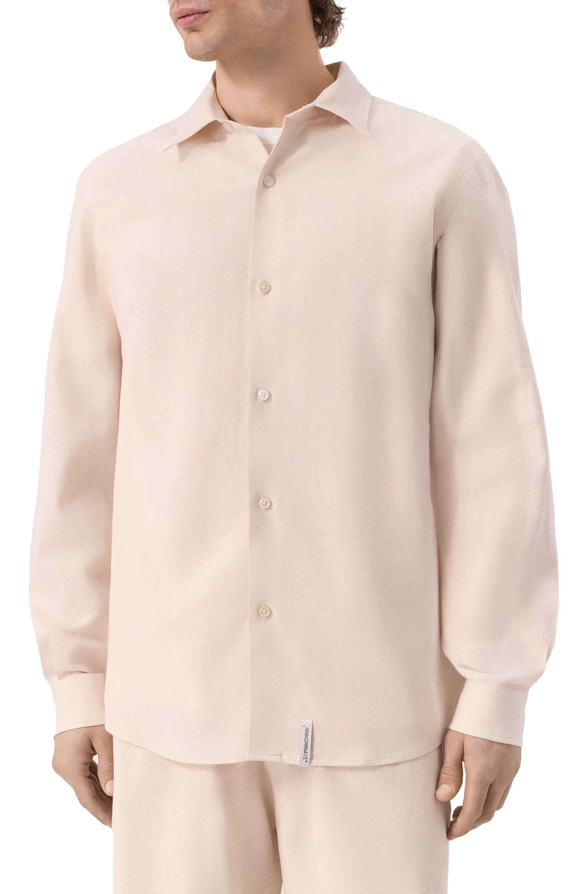 Рубашка изо льна и вискозы HINNOMINATE бежевого цвета по цене 17550 руб., арт. HMABM01347, фото 3 Рубашка изо льна и вискозы HINNOMINATE, арт. HMABM01347, фото 3