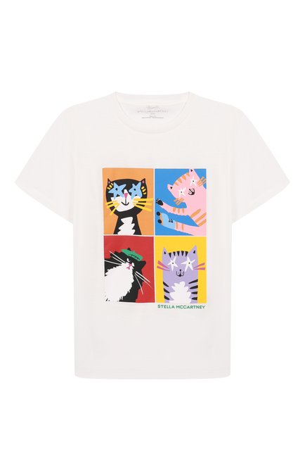 Детская хлопковая футболка STELLA MCCARTNEY молочного цвета, арт. TW8B91 | Фото 1 (Драгоценные камни: Проставлено; Материал сплава: Проставлено; Материал внешний: Хлопок; Рукава: Короткие)