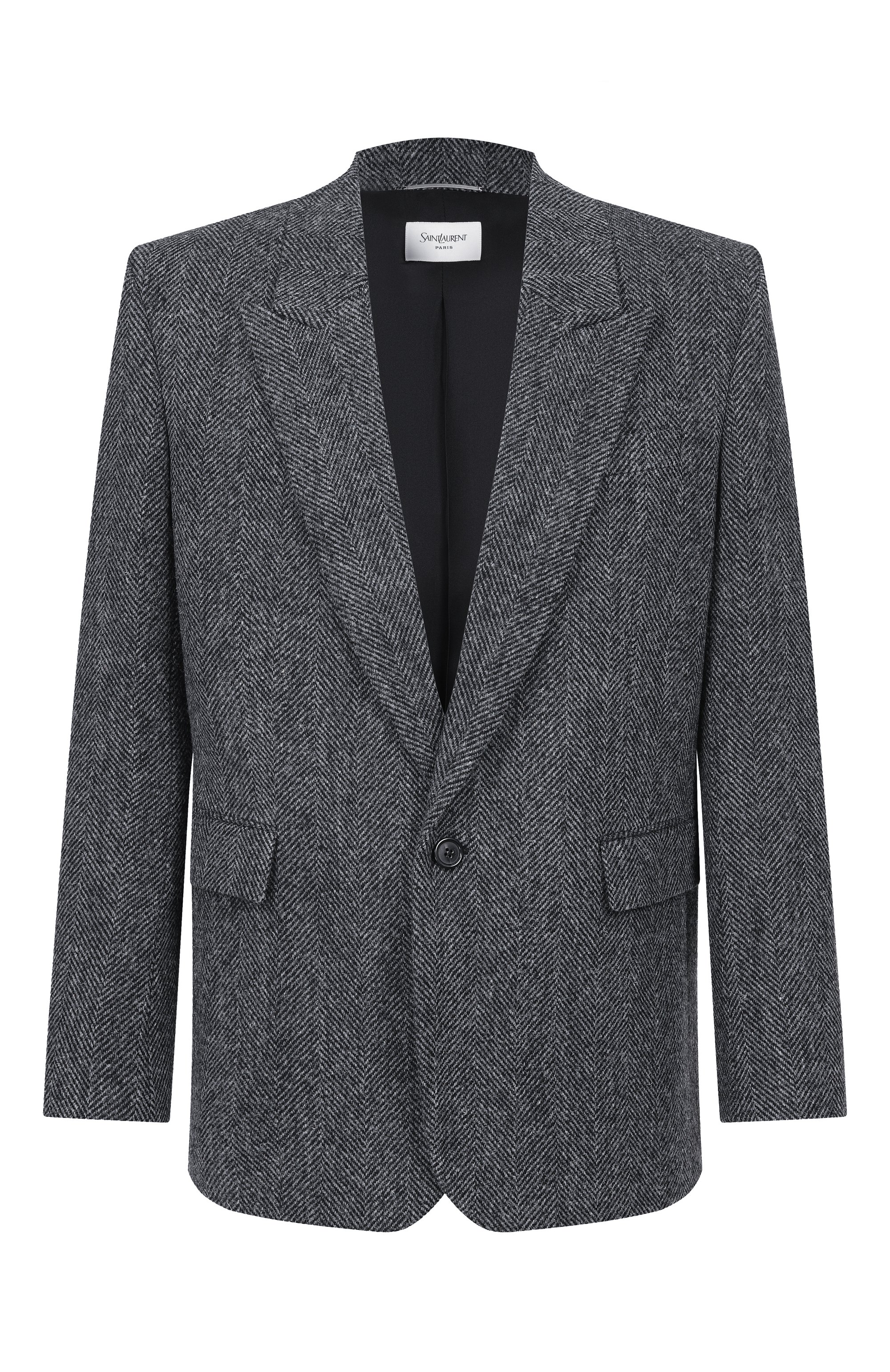 Шерстяной пиджак SAINT LAURENT темно-серого цвета по цене 446500 руб., арт. 837196/Y3D06, фото 1 Шерстяной пиджак SAINT LAURENT, арт. 837196/Y3D06, фото 1