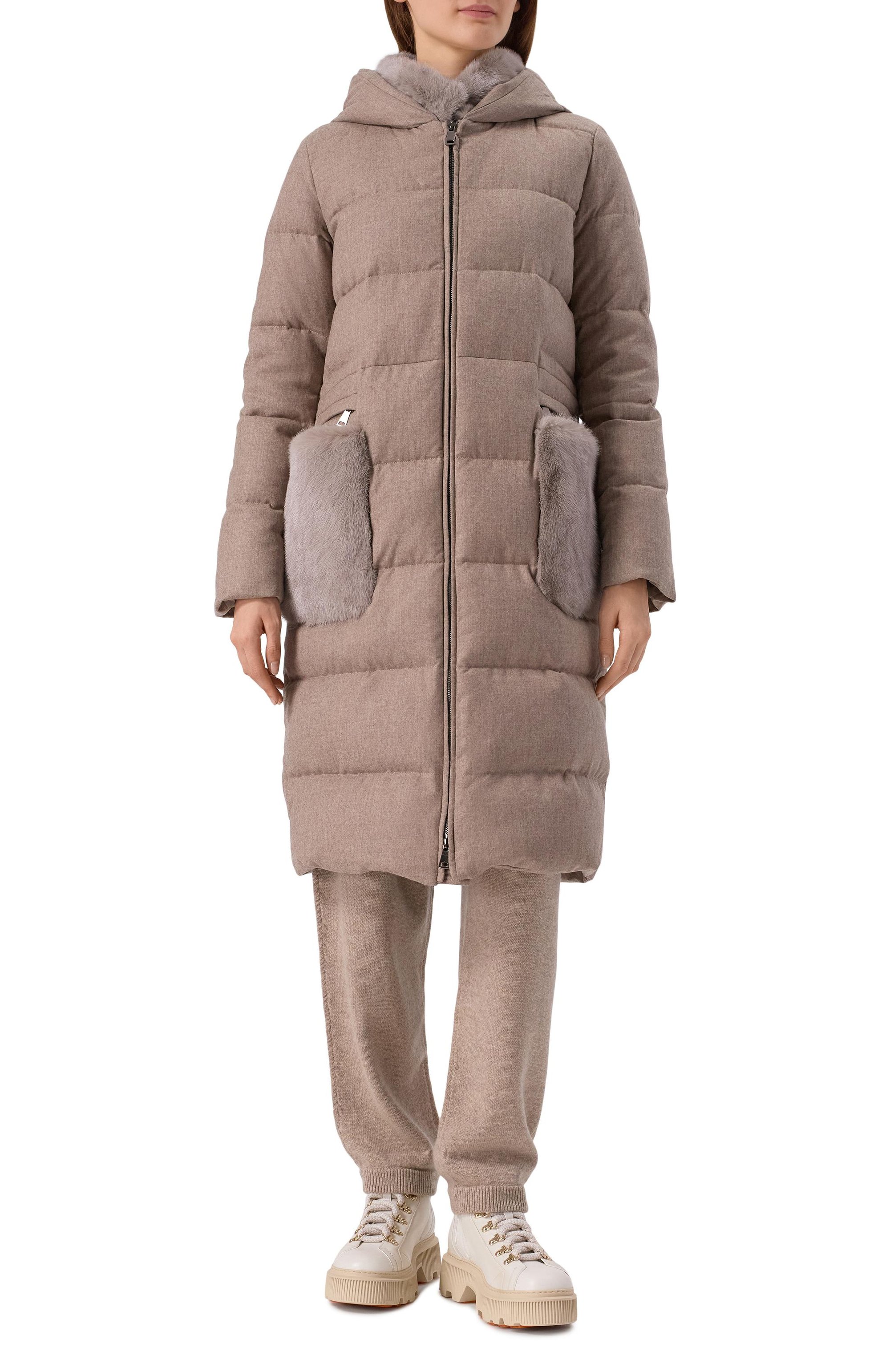 Шерстяной пуховик с отделкой из норки MANZONI24, арт. 25M1309-ZEL0V/48-50, фото 3