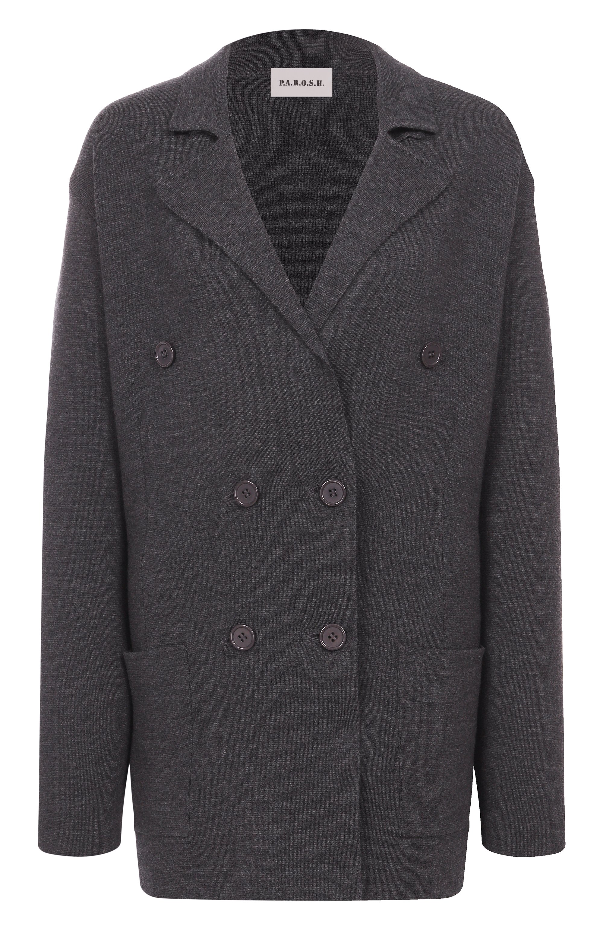 Жакет из шерсти и кашемира P.A.R.O.S.H. серого цвета по цене 79950 руб., арт. L00K25-D530535, фото 1 Жакет из шерсти и кашемира P.A.R.O.S.H., арт. L00K25-D530535, фото 1