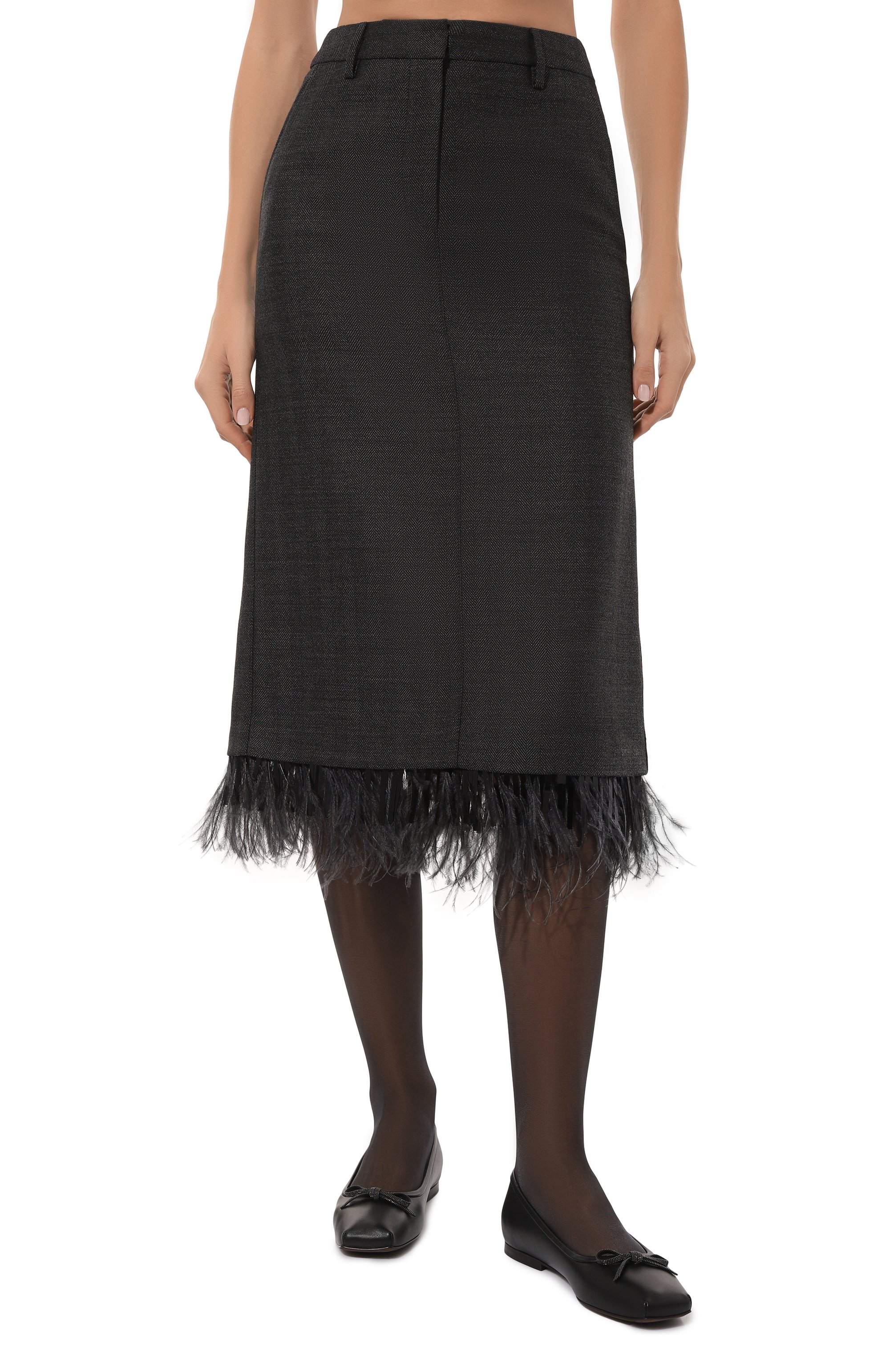 Шерстяная юбка с отделкой перьями BRUNELLO CUCINELLI, арт. MD595G3652, фото 3